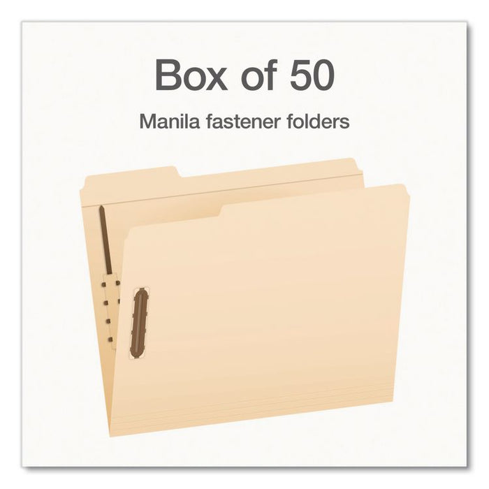Heavy-Duty Fastener Folder, 1/3-Cut Tab: Assorted, Expands 0.75", 2 Fasteners, Letter Size, Manila, 50/Box
