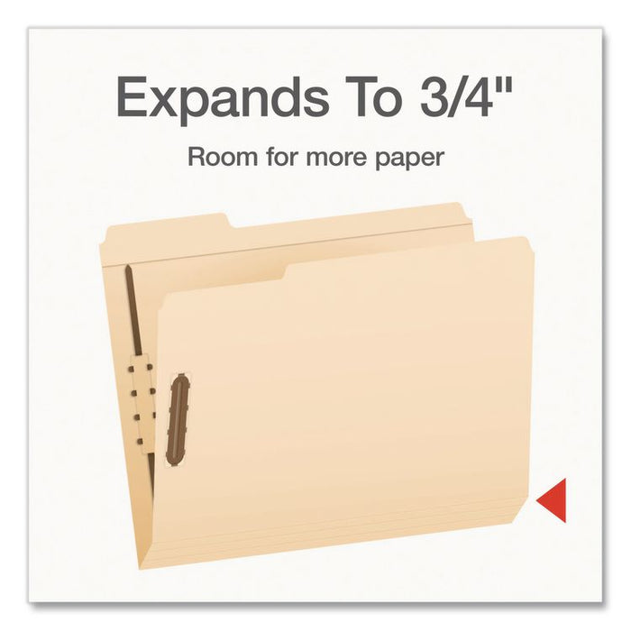 Heavy-Duty Fastener Folder, 1/3-Cut Tab: Assorted, Expands 0.75", 2 Fasteners, Letter Size, Manila, 50/Box