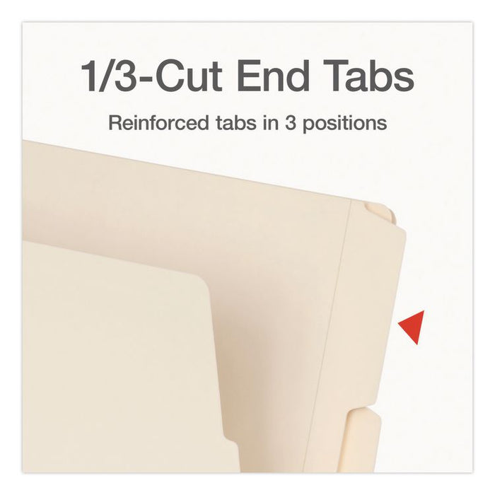 Manila End Tab Expansion Folders, 1/3-Cut Tabs: Assorted, Letter Size, 0.75" Expansion, Manila, 100/Box