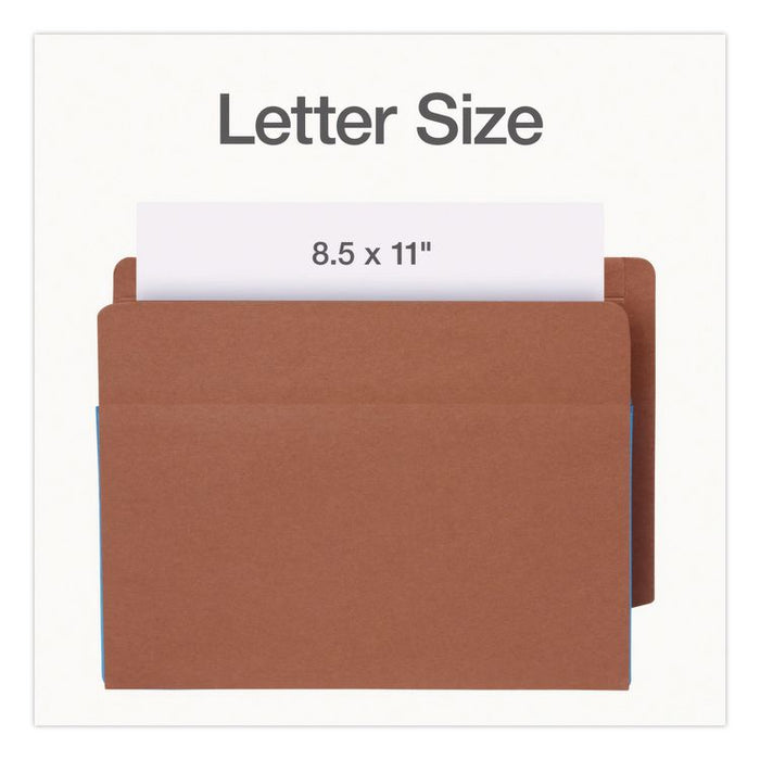 End Tab File Pocket, Blue Gusset, 3.5" Expansion, Letter Size, Brown/Blue, 10/Box