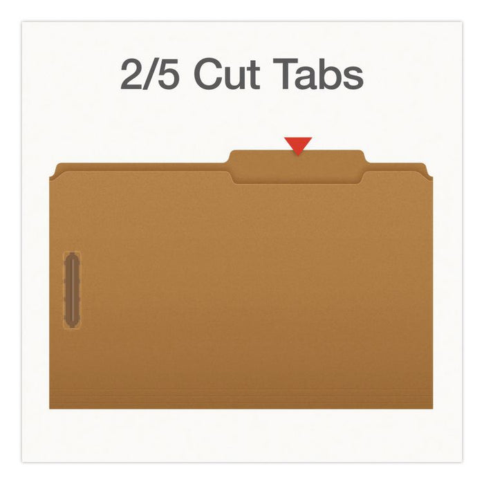Kraft Fastener Folders, 2/5-Cut Tab: Right of Center, Expands 0.75", 2 Fasteners, Legal Size, Kraft, 50/Box