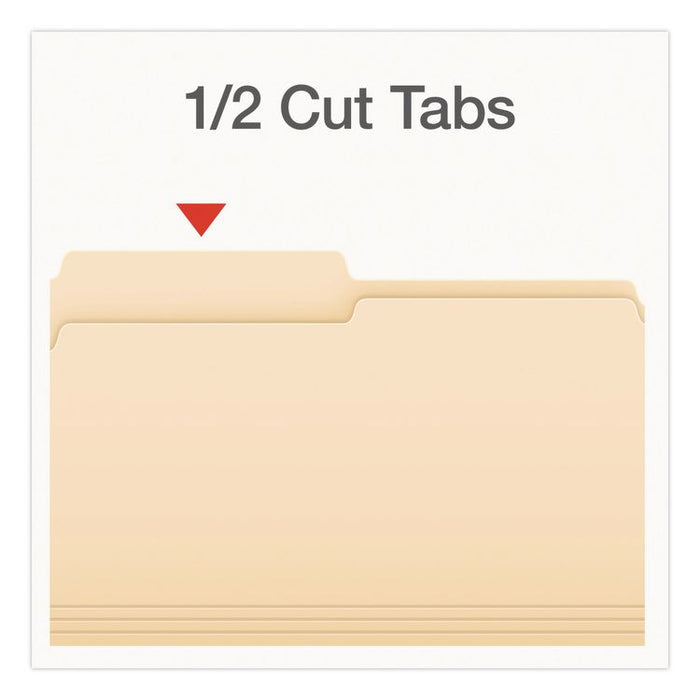 Manila File Folders, 1/2-Cut Tabs: Assorted, Legal Size, 0.75" Expansion, Manila, 100/Box