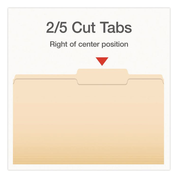 Manila File Folders, 2/5-Cut Tabs: Right, Legal Size, 0.75" Expansion, Manila, 100/Box