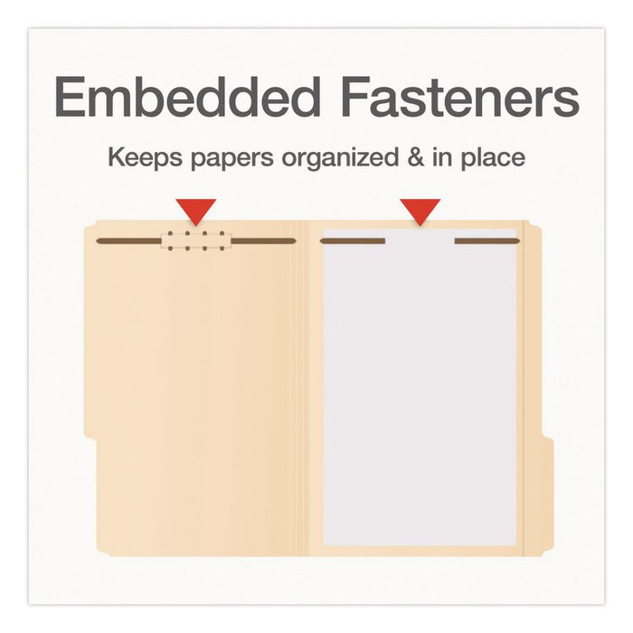 Manila Fastener Folders, 1/3-Cut Tab: Assorted, Expands 0.75", 2 Fasteners, Legal Size, 50/Box