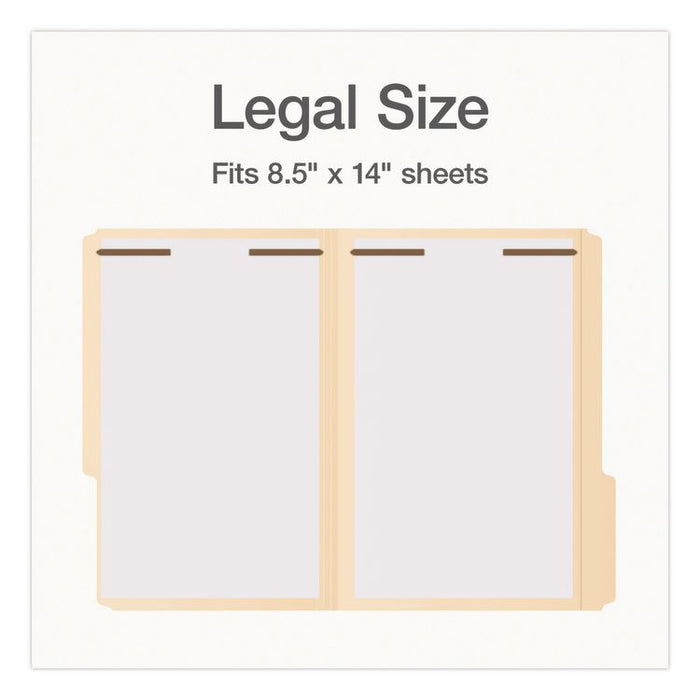 Manila Fastener Folders, 1/3-Cut Tab: Assorted, Expands 0.75", 2 Fasteners, Legal Size, Manila, 50/Box