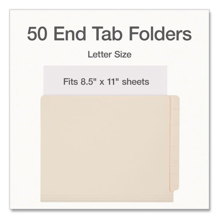 Manila End Tab Folders, Straight Tabs, Letter Size, 0.75" Expansion, Manila, 50/Box