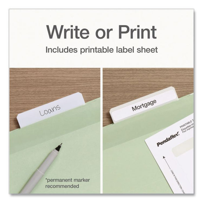 Ready-Tab Reinforced Hanging File Folders, Letter Size, 1/3-Cut Tabs, Sage Green, 20/Box