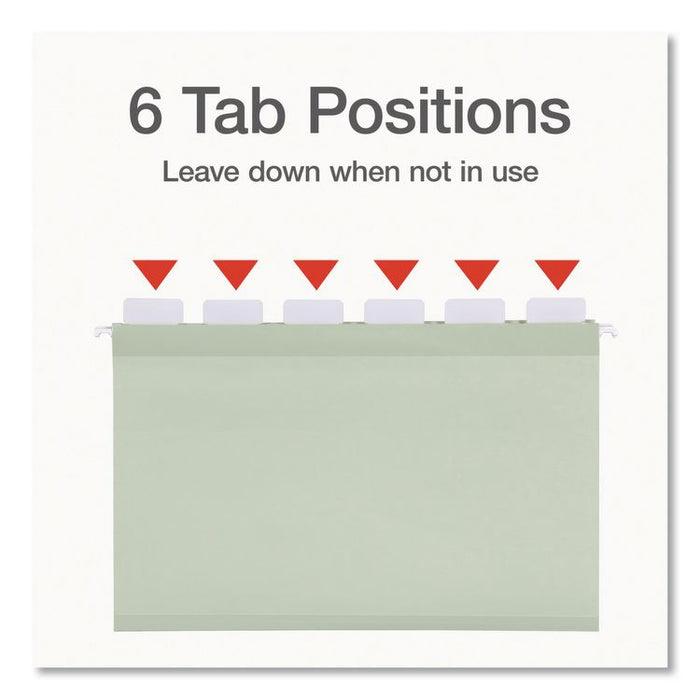 Ready-Tab Reinforced Hanging File Folders, Legal Size, 1/6-Cut Tabs, Sage Green, 20/Box