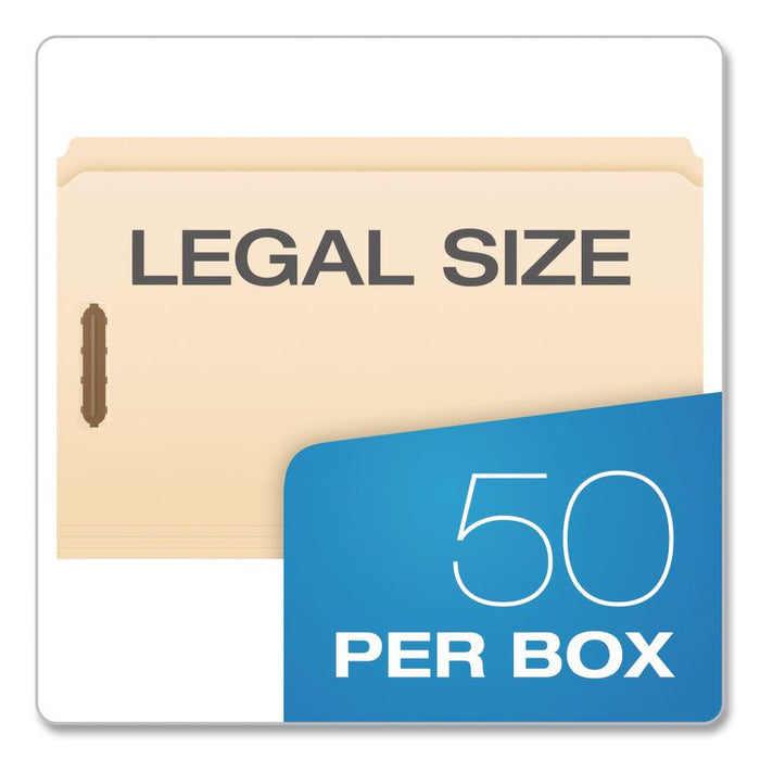 Manila Fastener Folders, Reinforced Straight Tab, 2 Fasteners, Legal Size, Manila, 50/Box