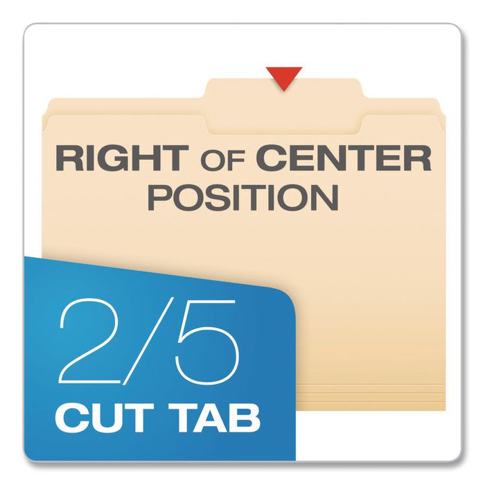 Reinforced Top Tab Manila File Folders, 2/5-Cut Tabs: Right of Center Position, Letter Size, Manila, 100/Box