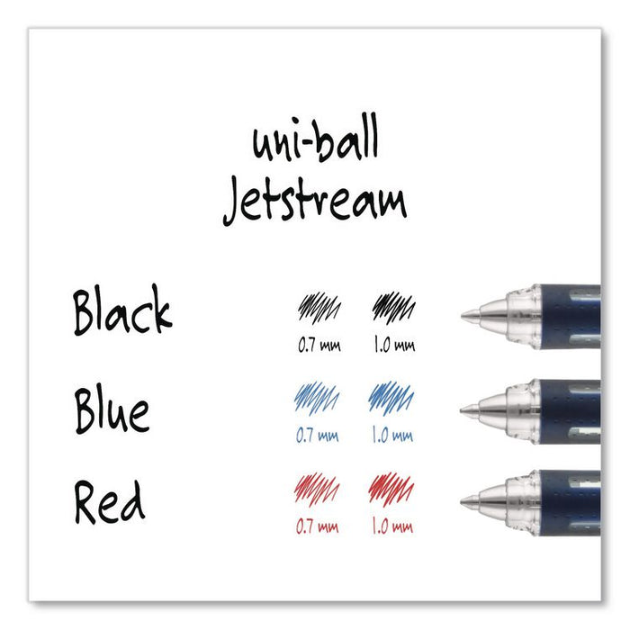 Jetstream Form-Fitting Comfort Grip Hybrid Gel Pen, Stick, Fine 0.7 mm, Blue Ink, Black/Silver/Blue Barrel, Dozen