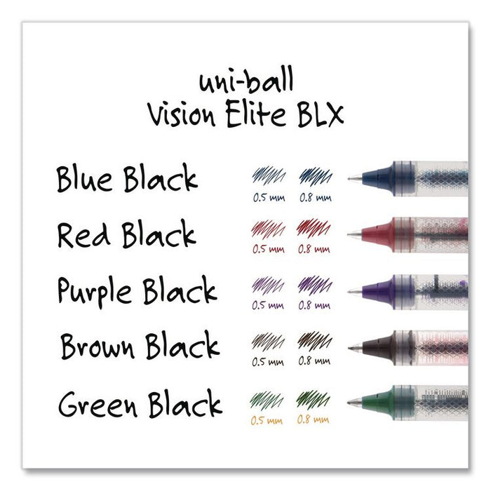 VISION ELITE BLX Series Rollerball Pen, Stick, Bold 0.8 mm, Blue-Infused Black Ink, White/Blue/Clear Barrel, Dozen