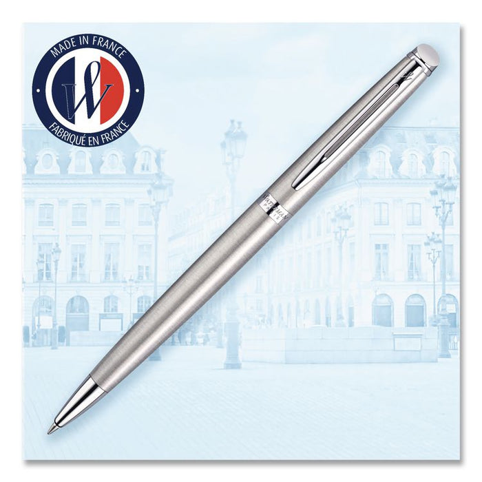 Hemisphere Ballpoint Pen, Retractable, Medium 1 mm, Blue Ink, Brushed Stainless Steel/Palladium-Chrome Barrel