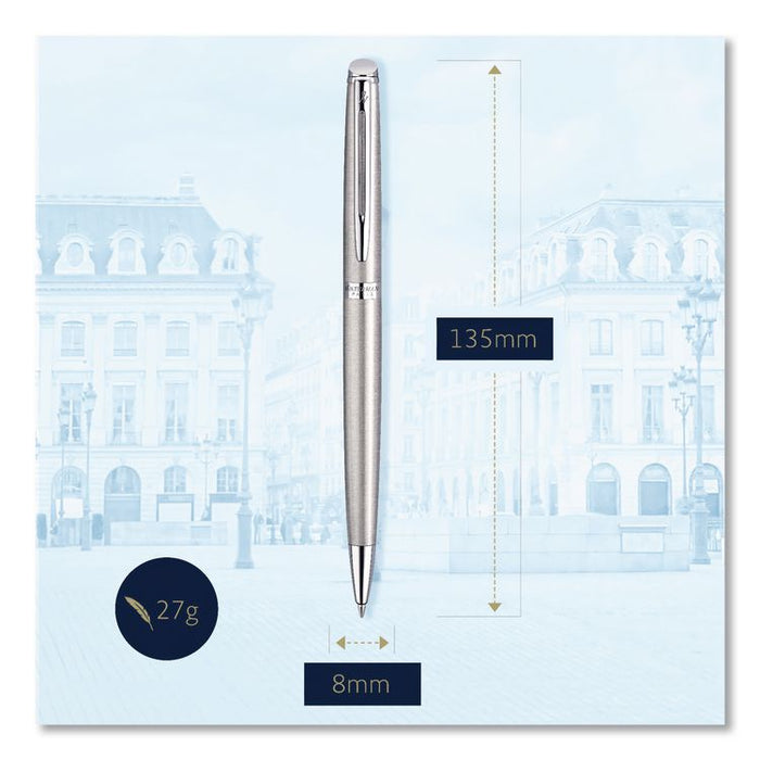 Hemisphere Ballpoint Pen, Retractable, Medium 1 mm, Blue Ink, Brushed Stainless Steel/Palladium-Chrome Barrel