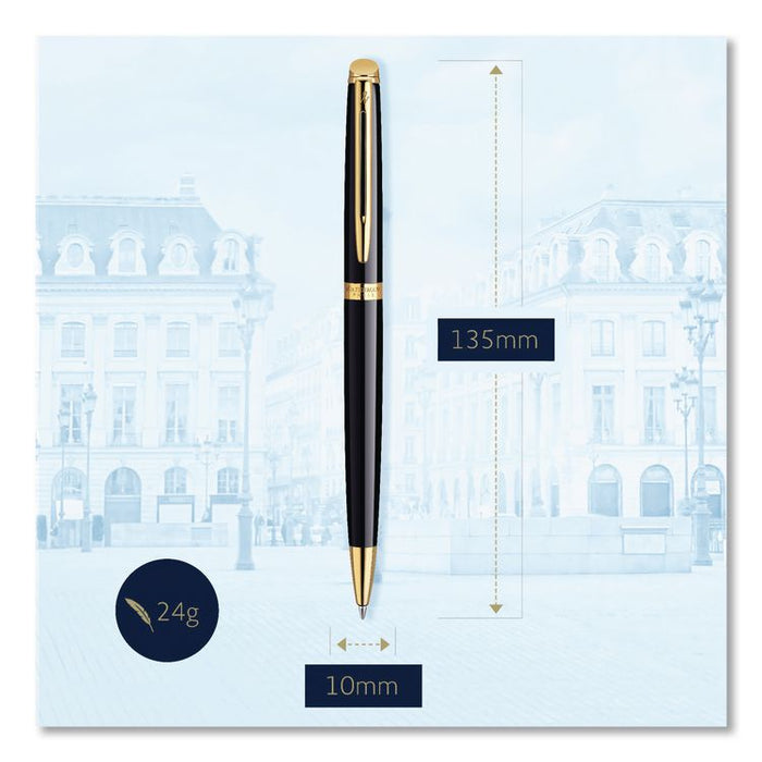 Hemisphere Ballpoint Pen, Retractable, Medium 1 mm, Blue Ink, Black Lacquered/23-Karat Gold Barrel
