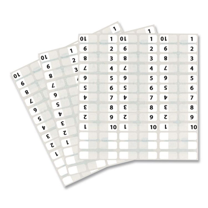 Legal Index Tabs, Preprinted Numeric: 1 to 10, 1/12-Cut, White, 0.44" Wide, 104/Pack