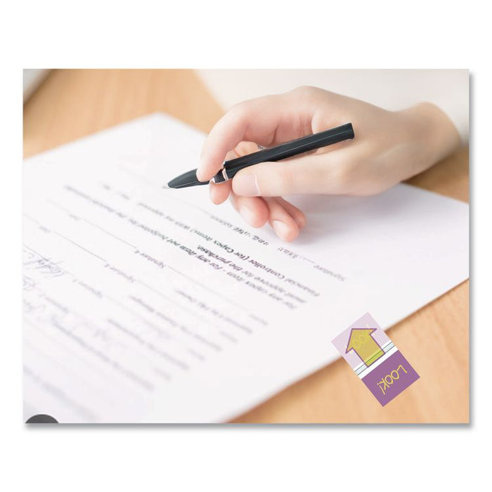 Pop-Up Fab Page Flags w/Dispenser, "Look!", Purple/Yellow; Yellow/Teal, 100/Pack