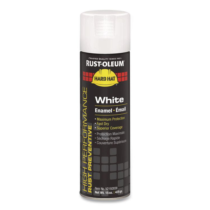 Hard Hat High Performance V2100 System Rust Preventive Enamel Spray Paint, Flat White, 15 oz Aerosol Can, 6/Carton