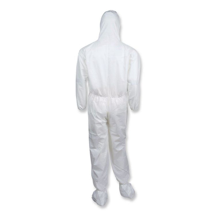 KleenGuard A30 Coveralls, Elastic Wrists, Ankles, Back, Hood and Non-Skid Boots, Medium, White, 25/Carton