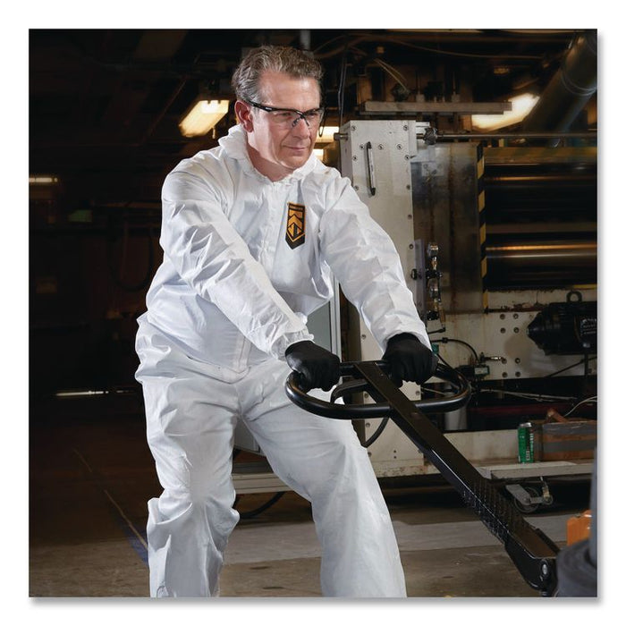 KleenGuard A30 Coveralls, Elastic Wrists, Ankles, Back, Hood and Non-Skid Boots, Large, White, 25/Carton