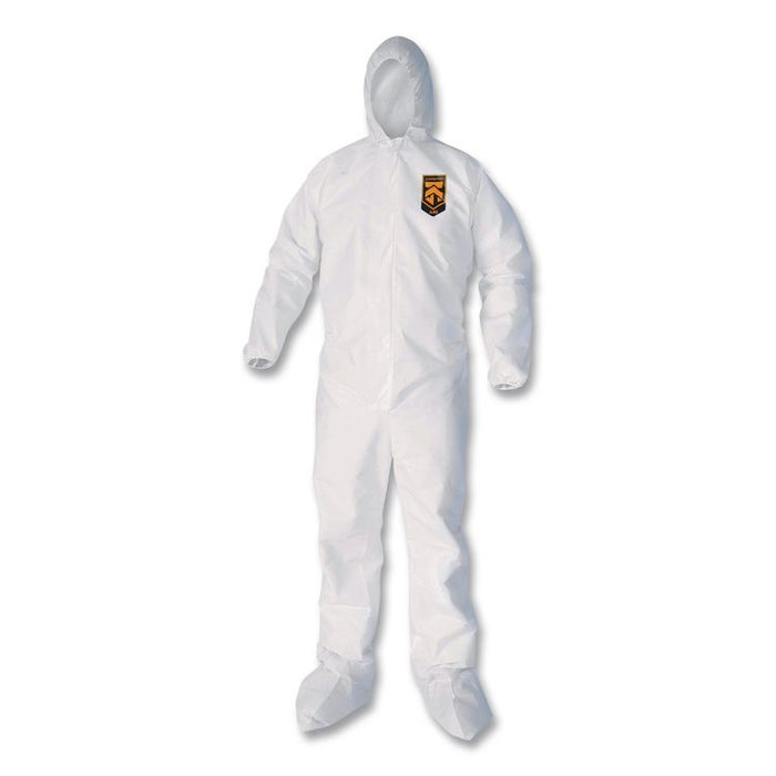 KleenGuard A40 Coveralls, Elastic Wrists, Ankles, Back, Hood and Non-Skid Boots, 6X-Large, White, 25/Carton