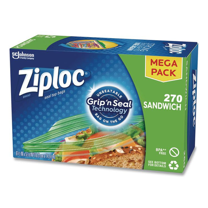 Sandwich Seal Top Bags, 6.5" x 5.88", Clear, 270/Box