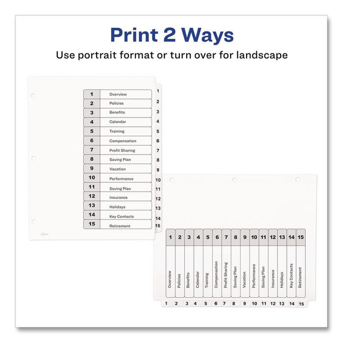 Customizable TOC Ready Index Black and White Dividers, 15-Tab, 1 to 15, 11 x 8.5, 1 Set