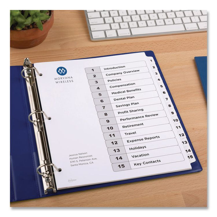 Customizable TOC Ready Index Black and White Dividers, 15-Tab, 1 to 15, 11 x 8.5, 1 Set