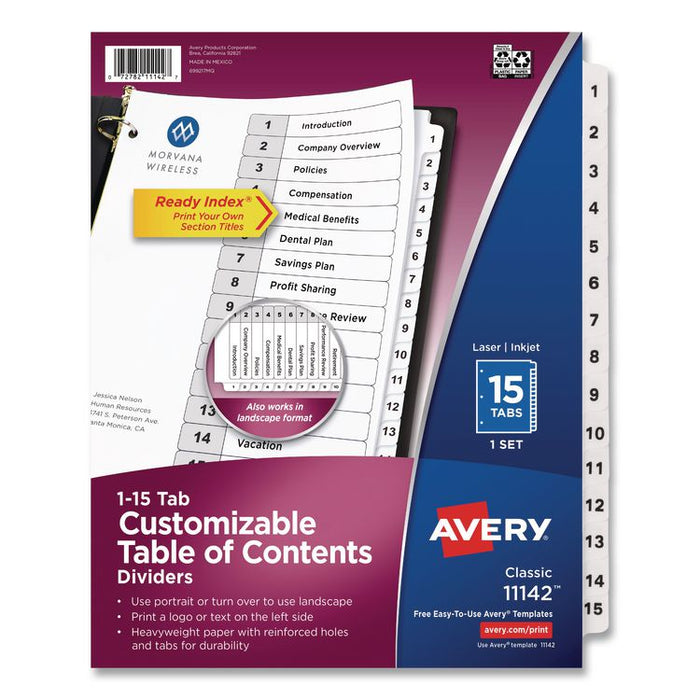 Customizable TOC Ready Index Black and White Dividers, 15-Tab, 1 to 15, 11 x 8.5, 1 Set