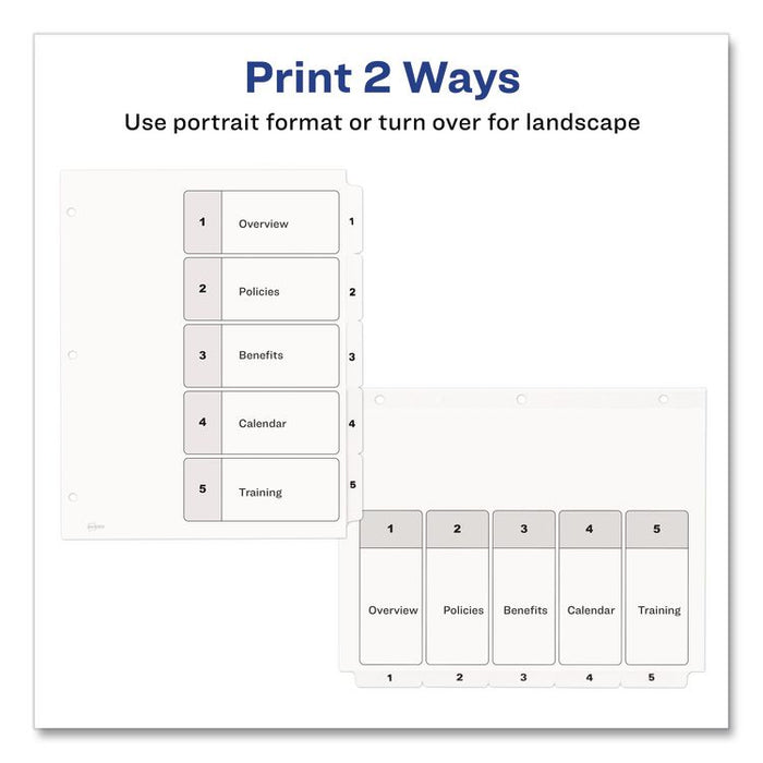 Customizable TOC Ready Index Black and White Dividers, 5-Tab, 1 to 5, 11 x 8.5, 1 Set