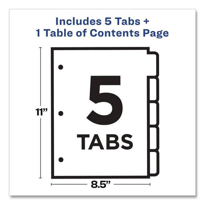 Customizable TOC Ready Index Black and White Dividers, 5-Tab, 1 to 5, 11 x 8.5, 1 Set