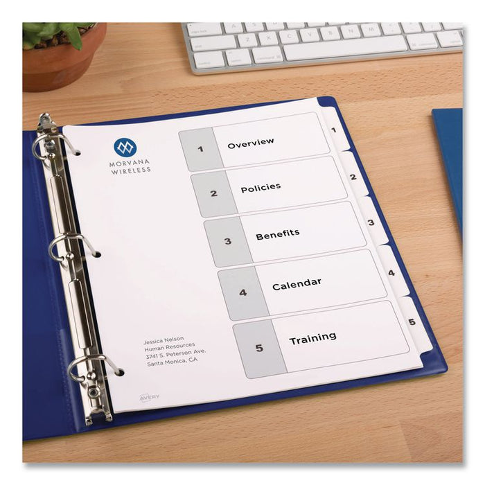 Customizable TOC Ready Index Black and White Dividers, 5-Tab, 1 to 5, 11 x 8.5, 1 Set