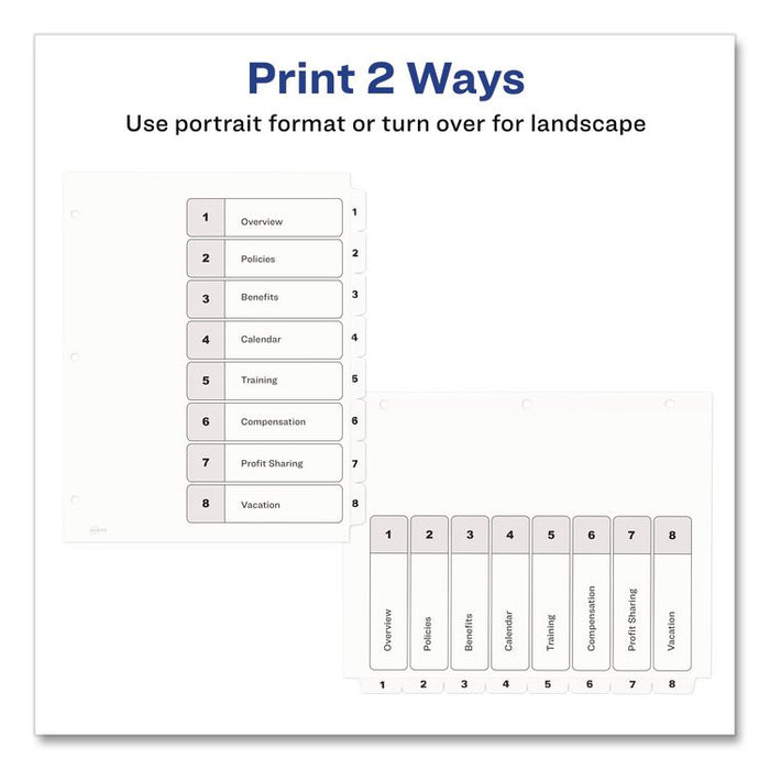 Customizable TOC Ready Index Black and White Dividers, 8-Tab, 1 to 8, 11 x 8.5, 1 Set