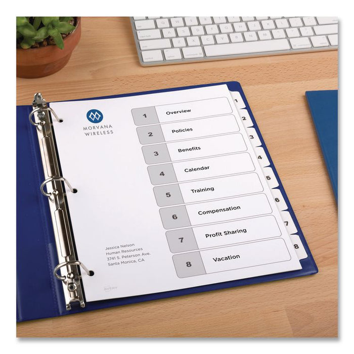 Customizable TOC Ready Index Black and White Dividers, 8-Tab, 1 to 8, 11 x 8.5, 1 Set