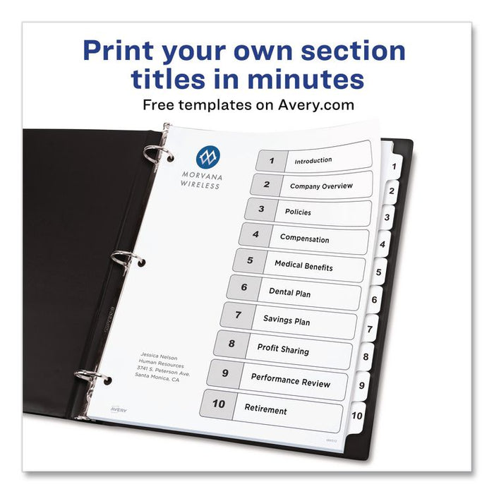 Customizable TOC Ready Index Black and White Dividers, 10-Tab, 1 to 10, 11 x 8.5, 1 Set