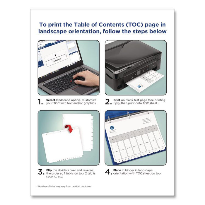 Customizable TOC Ready Index Black and White Dividers, 10-Tab, 1 to 10, 11 x 8.5, 1 Set