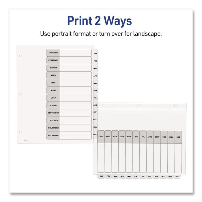 Customizable Table of Contents Ready Index Black and White Dividers, 12-Tab, Jan. to Dec., 11 x 8.5, White, 6 Sets