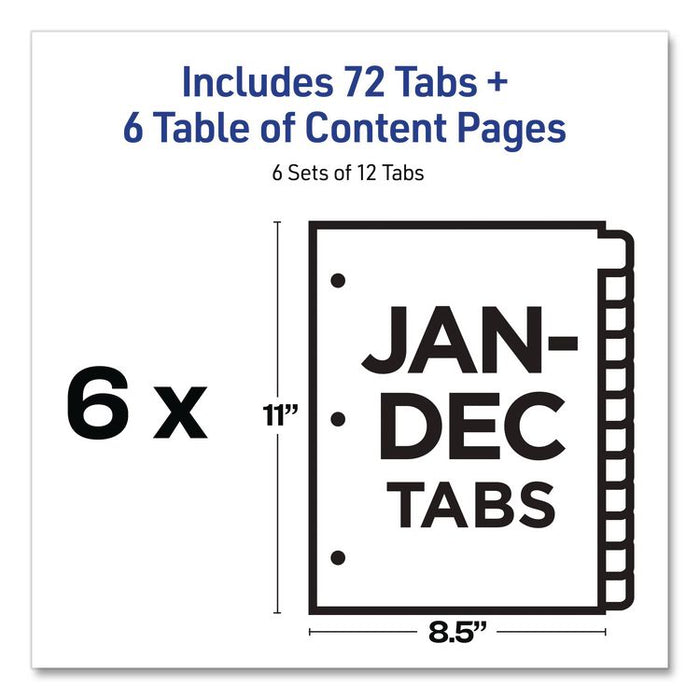 Customizable Table of Contents Ready Index Black and White Dividers, 12-Tab, Jan. to Dec., 11 x 8.5, White, 6 Sets