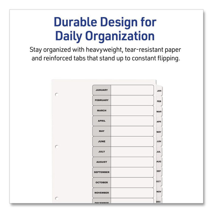 Customizable Table of Contents Ready Index Black and White Dividers, 12-Tab, Jan. to Dec., 11 x 8.5, White, 6 Sets