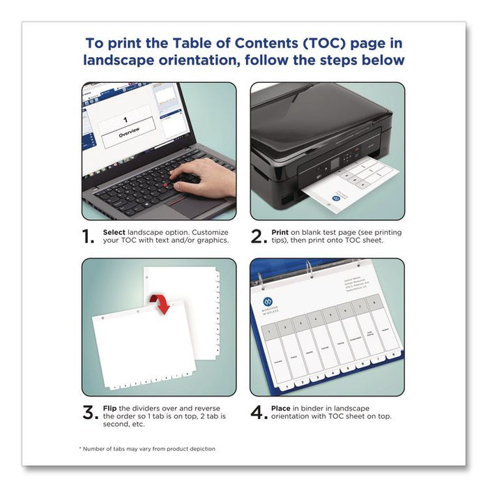 Customizable Table of Contents Ready Index Black and White Dividers, 12-Tab, Jan. to Dec., 11 x 8.5, White, 6 Sets