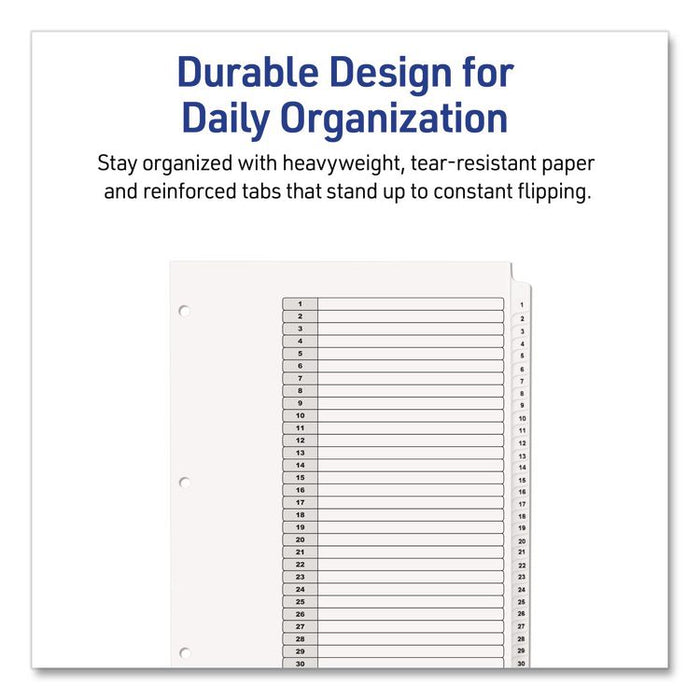 Customizable Table of Contents Ready Index Black and White Dividers, 31-Tab, 1 to 31, 11 x 8.5, White, 6 Sets