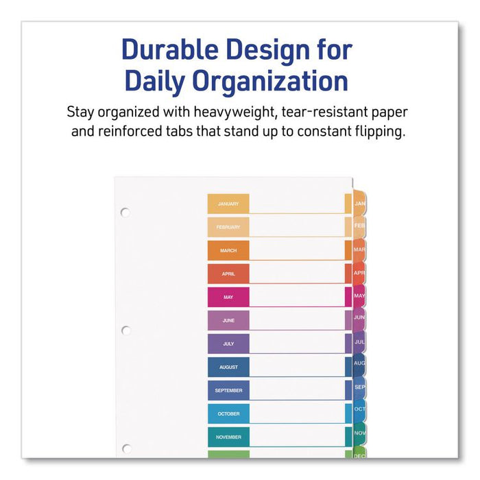 Customizable TOC Ready Index Multicolor Tab Dividers, 12-Tab, Jan. to Dec., 11 x 8.5, White, Traditional Color Tabs, 1 Set