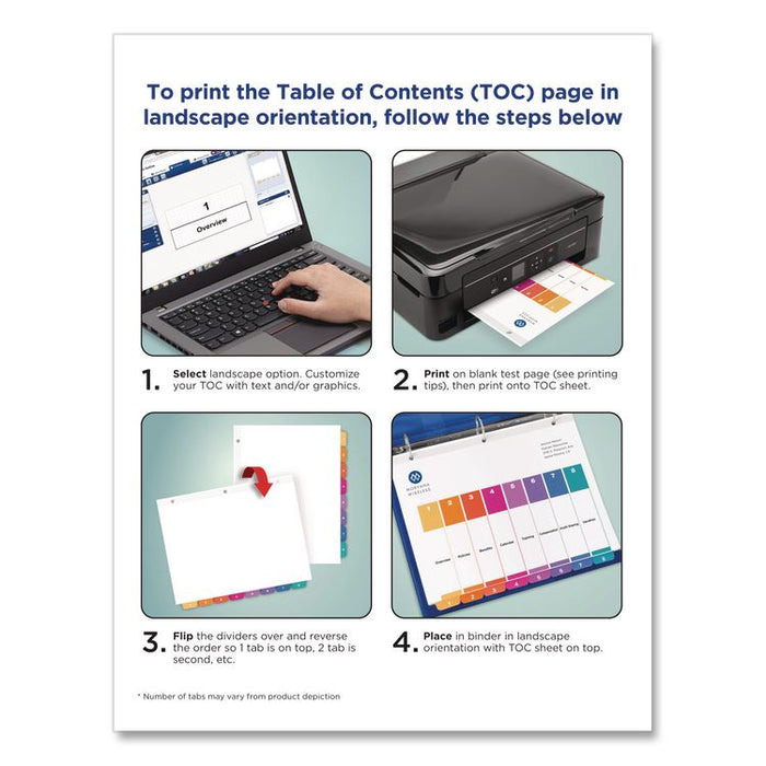 Customizable TOC Ready Index Multicolor Tab Dividers, 12-Tab, Jan. to Dec., 11 x 8.5, White, Traditional Color Tabs, 1 Set
