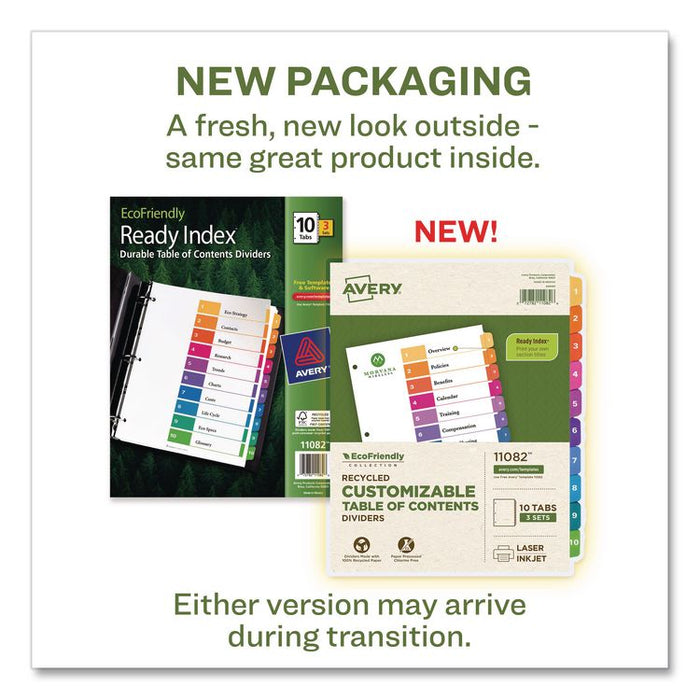 Customizable Table of Contents Ready Index Dividers with Multicolor Tabs, 10-Tab, 1 to 10, 11 x 8.5, White, 3 Sets