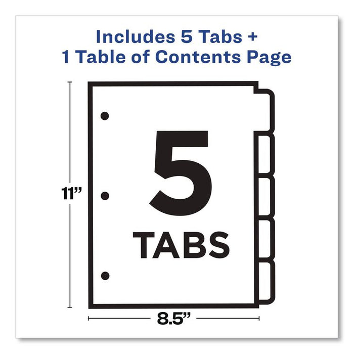 Customizable TOC Ready Index Multicolor Tab Dividers, 5-Tab, 1 to 5, 11 x 8.5, White, Traditional Color Tabs, 1 Set