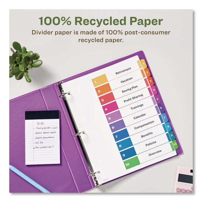 Customizable Table of Contents Ready Index Dividers with Multicolor Tabs, 10-Tab, 1 to 10, 11 x 8.5, White, 3 Sets