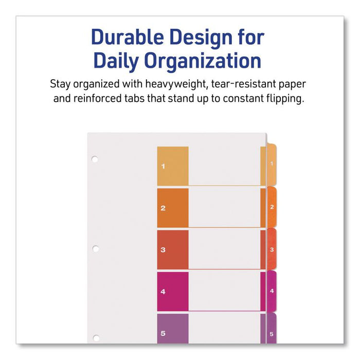 Customizable TOC Ready Index Multicolor Tab Dividers, 5-Tab, 1 to 5, 11 x 8.5, White, Traditional Color Tabs, 1 Set