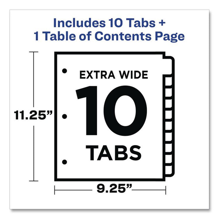 Customizable TOC Ready Index Multicolor Tab Dividers, Extra Wide Tabs, 10-Tab, 1 to 10, 11 x 9.25, White, 1 Set