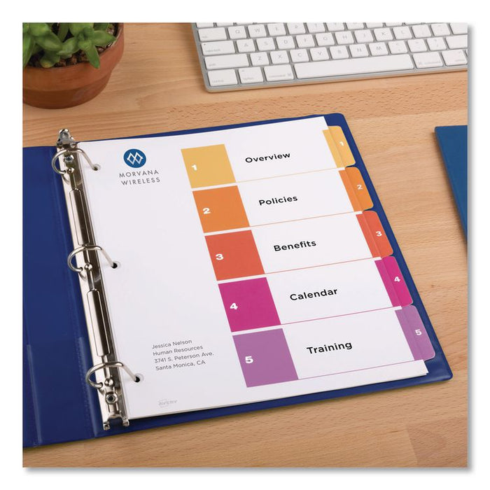 Customizable TOC Ready Index Multicolor Tab Dividers, 5-Tab, 1 to 5, 11 x 8.5, White, Traditional Color Tabs, 1 Set