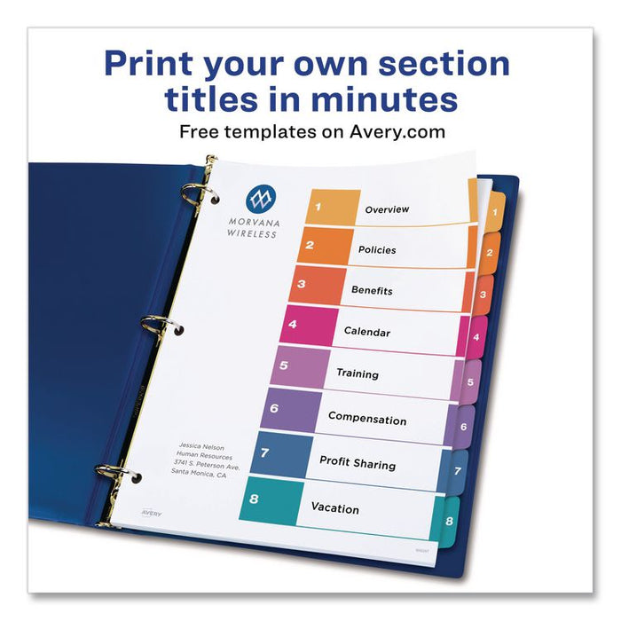 Customizable TOC Ready Index Multicolor Tab Dividers, 8-Tab, 1 to 8, 11 x 8.5, White, Traditional Color Tabs, 1 Set
